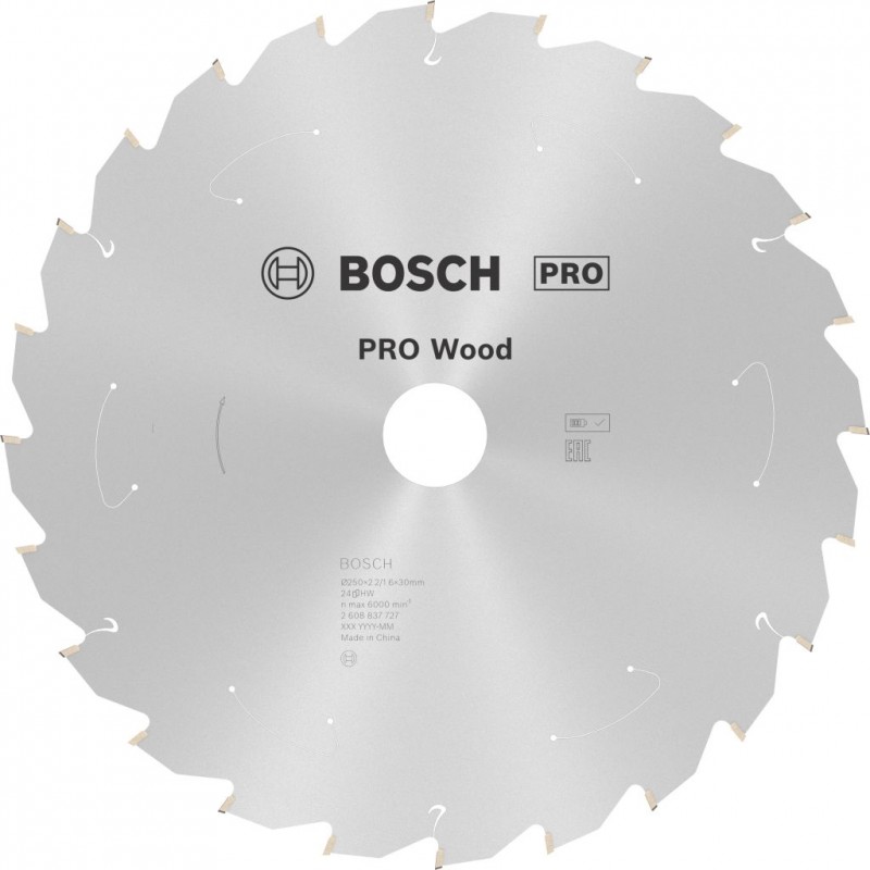 Lame de scie circulaire sans fil BOSCH PRO Wood 250x30x2,2/1,6x24T 2608837727