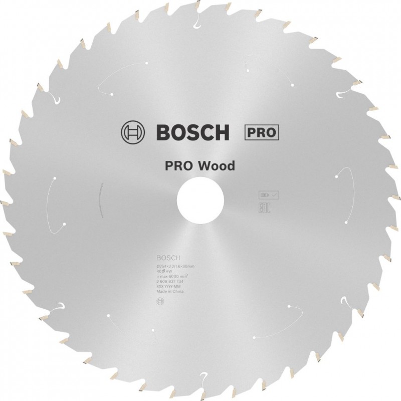 Lame de scie circulaire sans fil PRO Wood Bosch 254x30x2,2/1,6x40T 2608837734