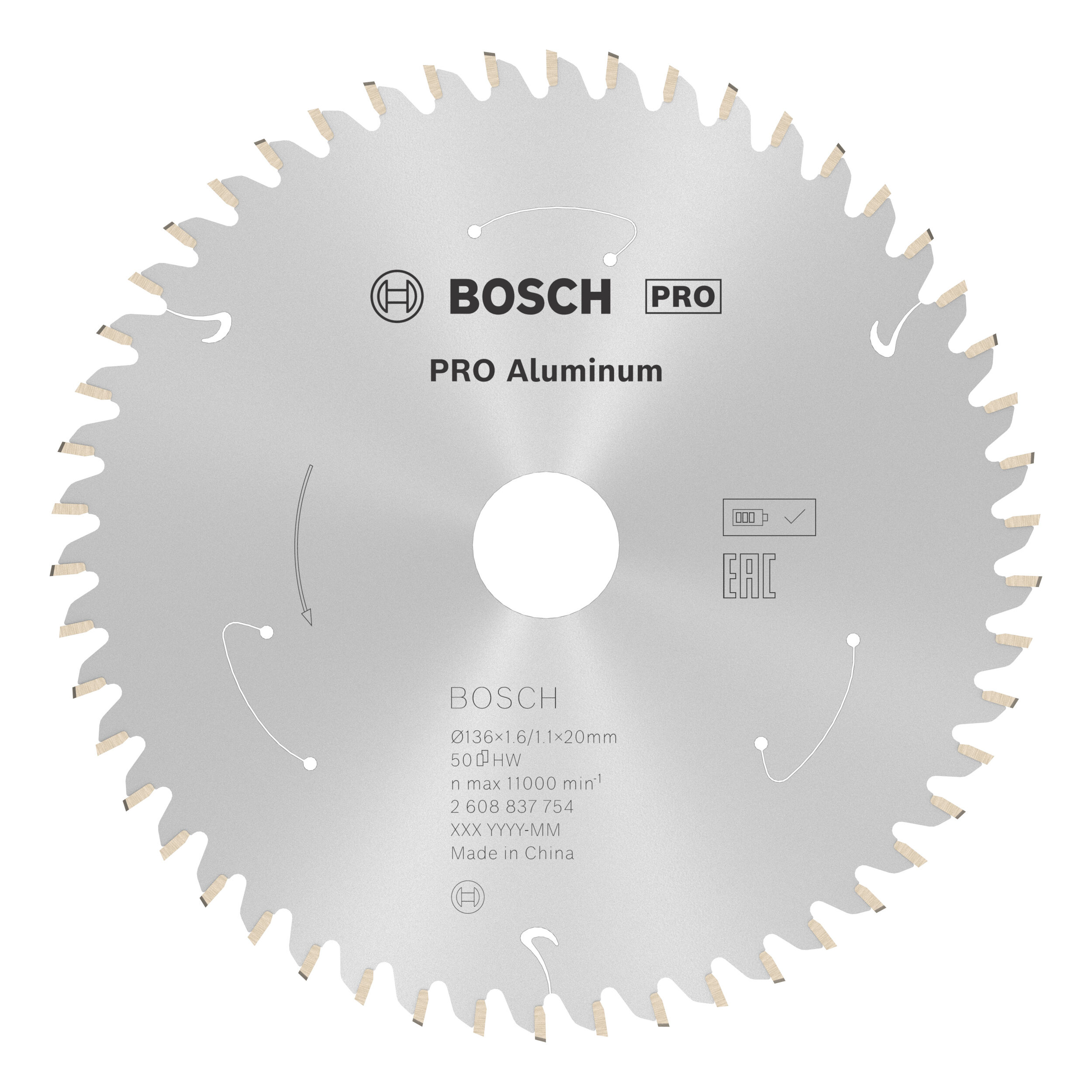 Lame de scie Bosch Standard pour aluminium 136x1,6/1,1x20 Z50, 2608837754