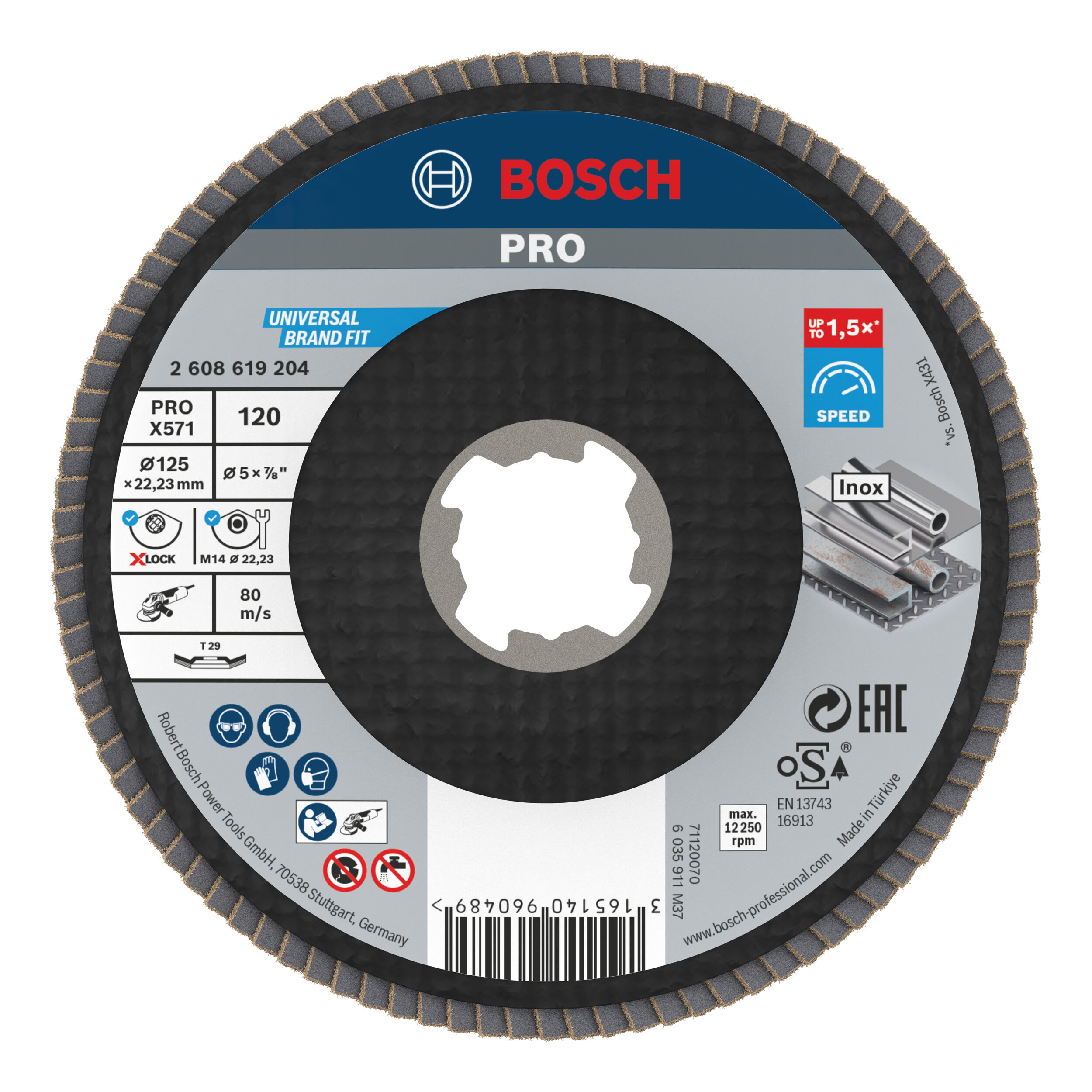 Disque à lamelles PRO X571 X-LOCK Bosch pour métal - Grain 120 - Ø 125 mm