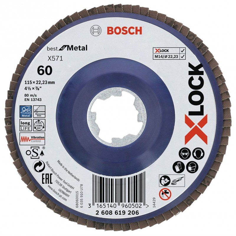 Bosch PRO X571 Disque de ponçage à lamelles X-Lock, 115 mm, G120, droit, plastique
