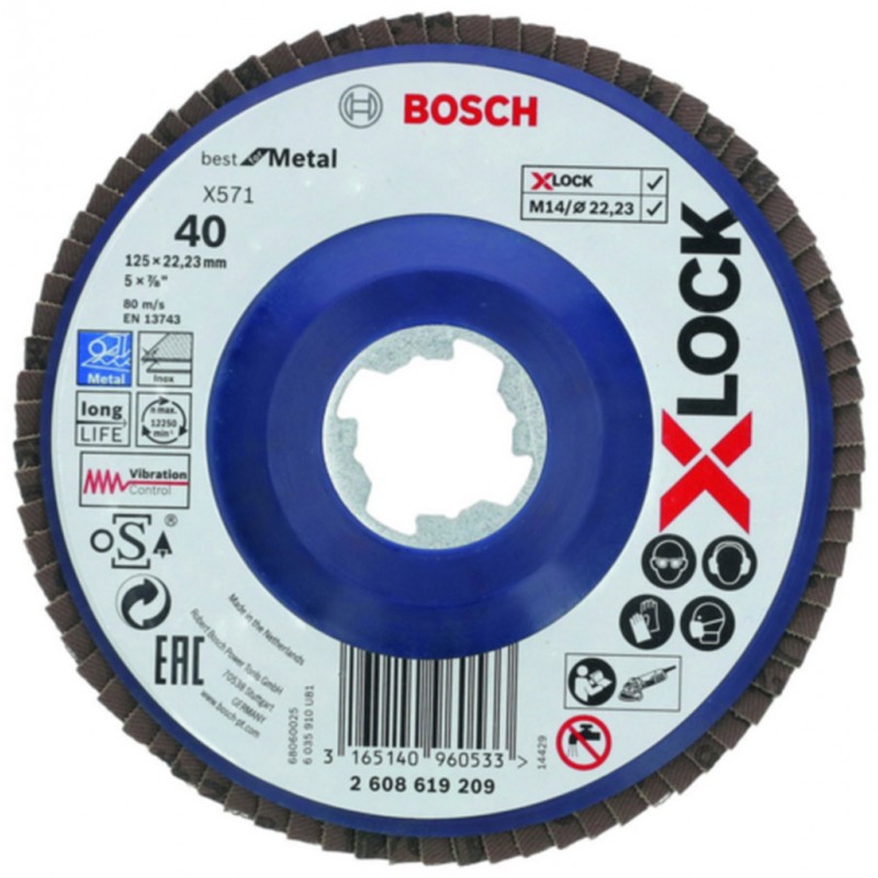 Bosch PRO X571 Disque de ponçage à lamelles X-Lock, 125 mm, G40, droit, plastique