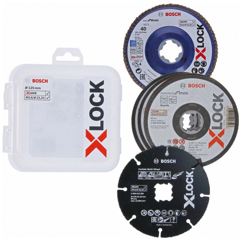 Set de disques de tronçonnage et de ponçage Bosch PRO X-LOCK, 5 pièces, 125 mm, CMW