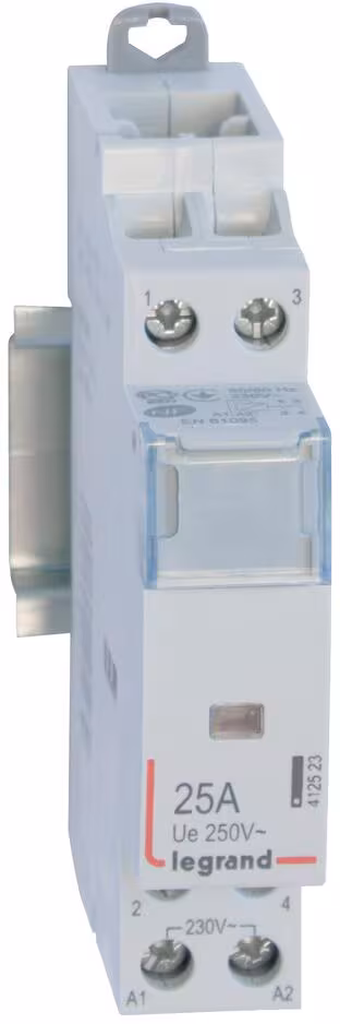 Legrand 412523 Contacteur d'installation CX3 230V 25A, 2 contacts de fermeture, sans commutateur manuel
