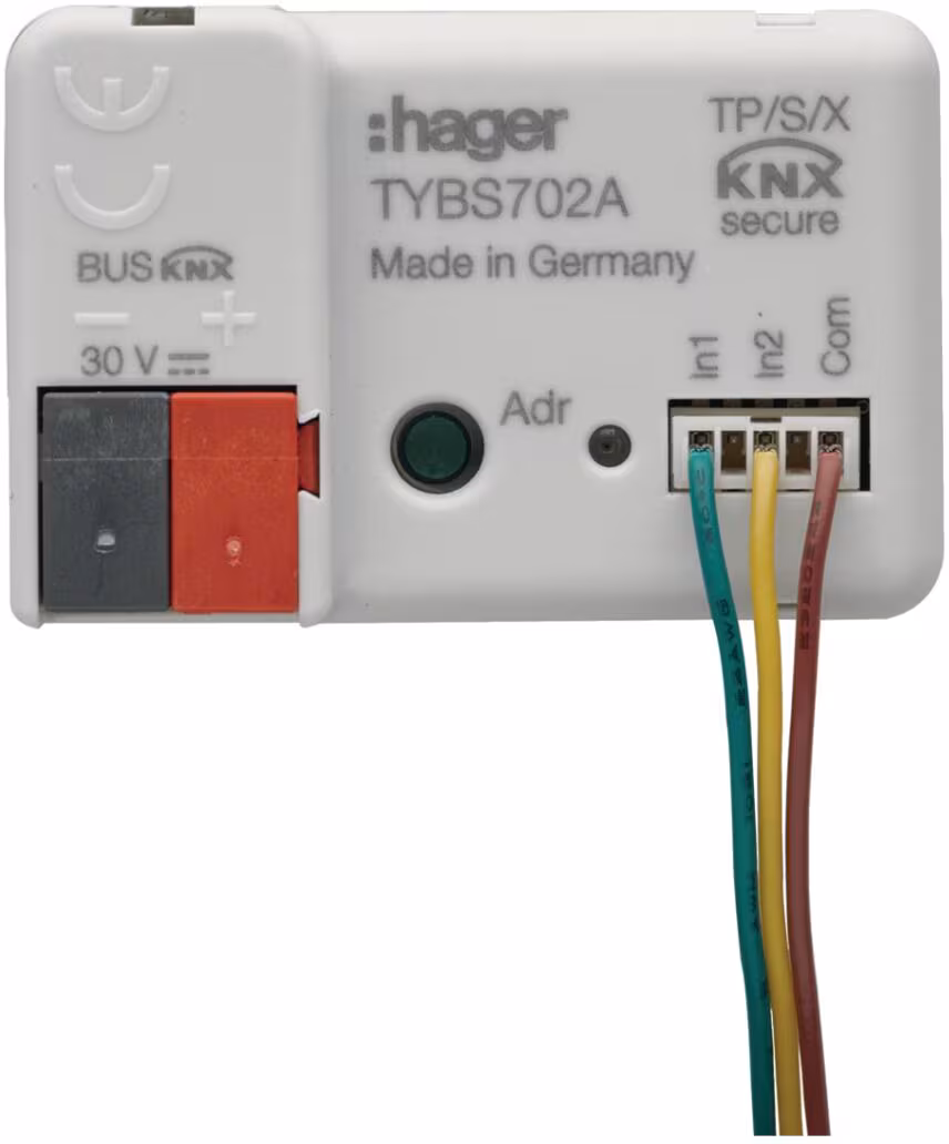 Entrée binaire 2 voies Hager TYBS702A KNX Secure, encastrée