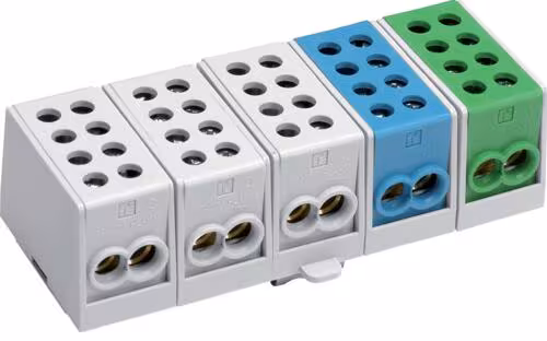Borne de dérivation principale 5 pôles Hager, 2x35 mm² / 2x25 mm², IP20, 3xL, 1xPE, 1xN