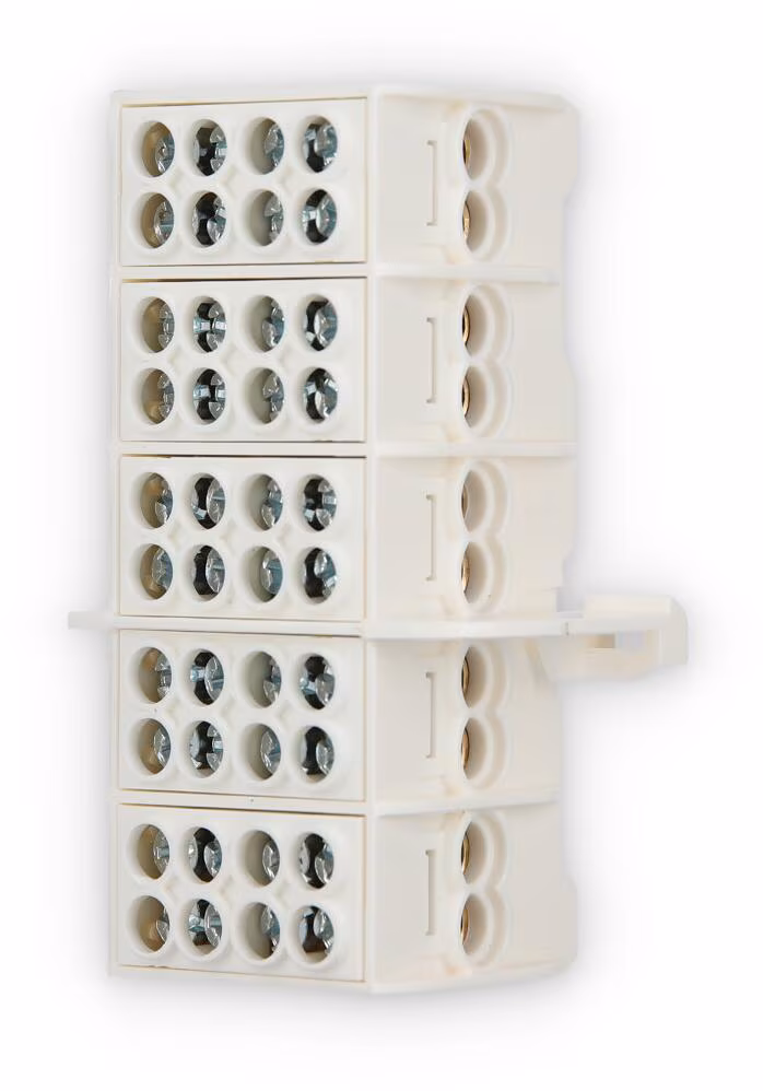 Borne de dérivation principale universelle Hager KH25C Z, 5 pôles, 2x25 / 2x16 mm², sécurisée contre les contacts