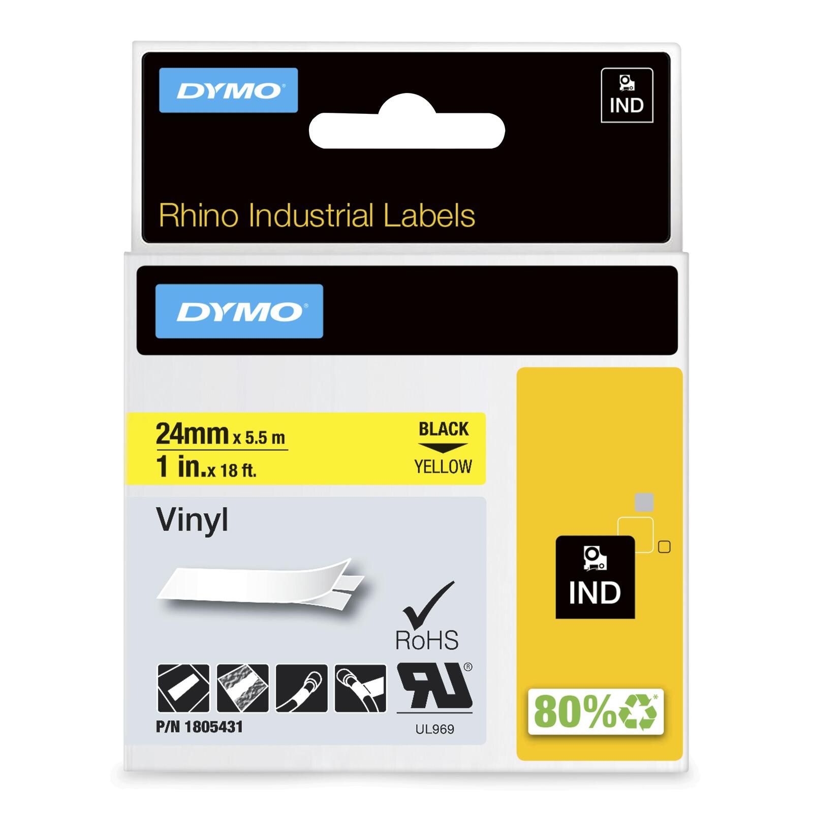 DYMO® Bande originale IND pour Rhino 6000+, vinyle coloré - noir sur jaune