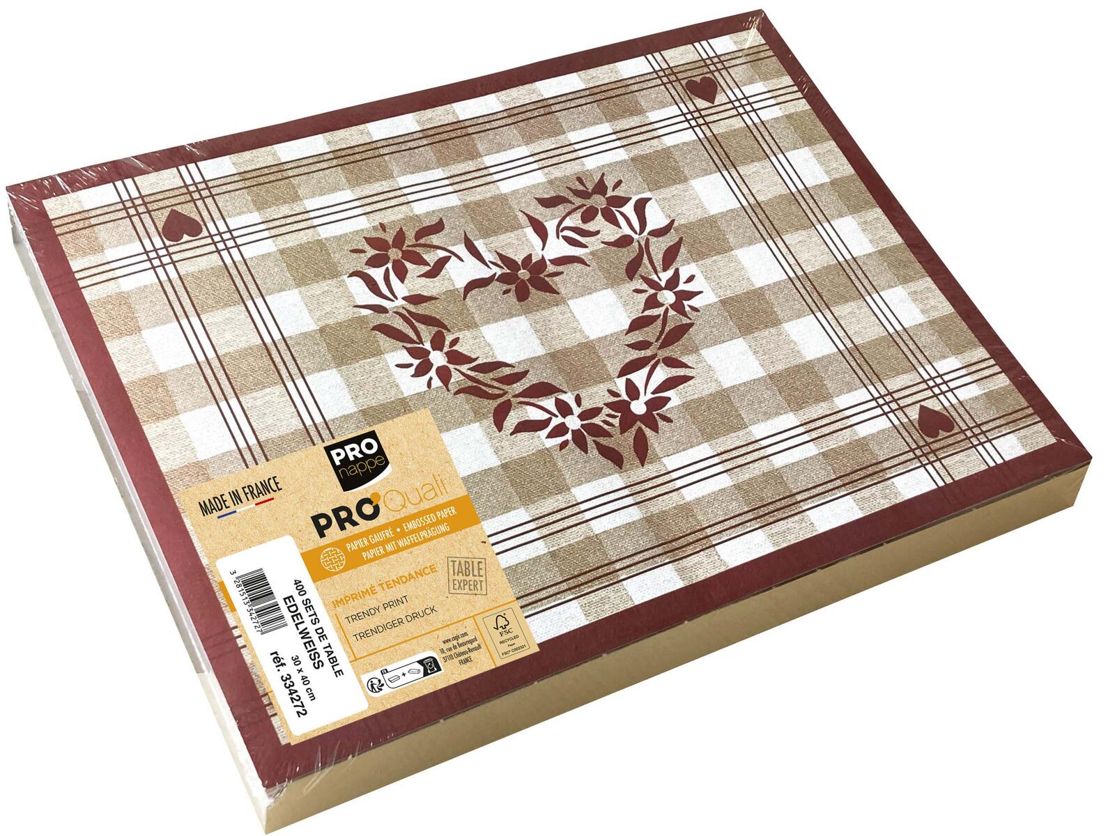 PROnappe Sets de table Edelweiß 30 x 40 cm multicolore 1 boîte = 400 pièces — lot de 400 pièces