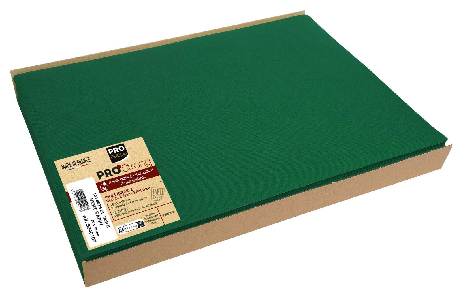 PROnappe Sets de table 30 x 40 cm vert sapin 1 boîte = 100 pcs. — lot de 100 pièces
