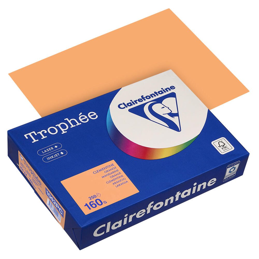 Papier copieur Clairefontaine Trophée 160 g/m² mandarine 1 paquet = 250 feuilles — lot de 250