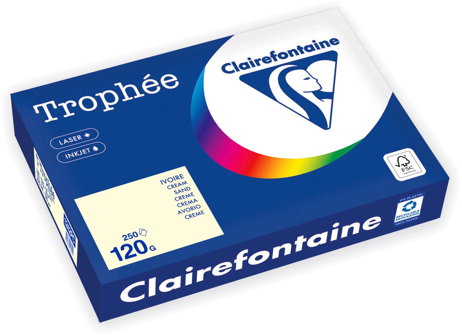 Papier copieur Clairefontaine Trophée 120 g/m² sable 1 paquet = 250 feuilles — lot de 250