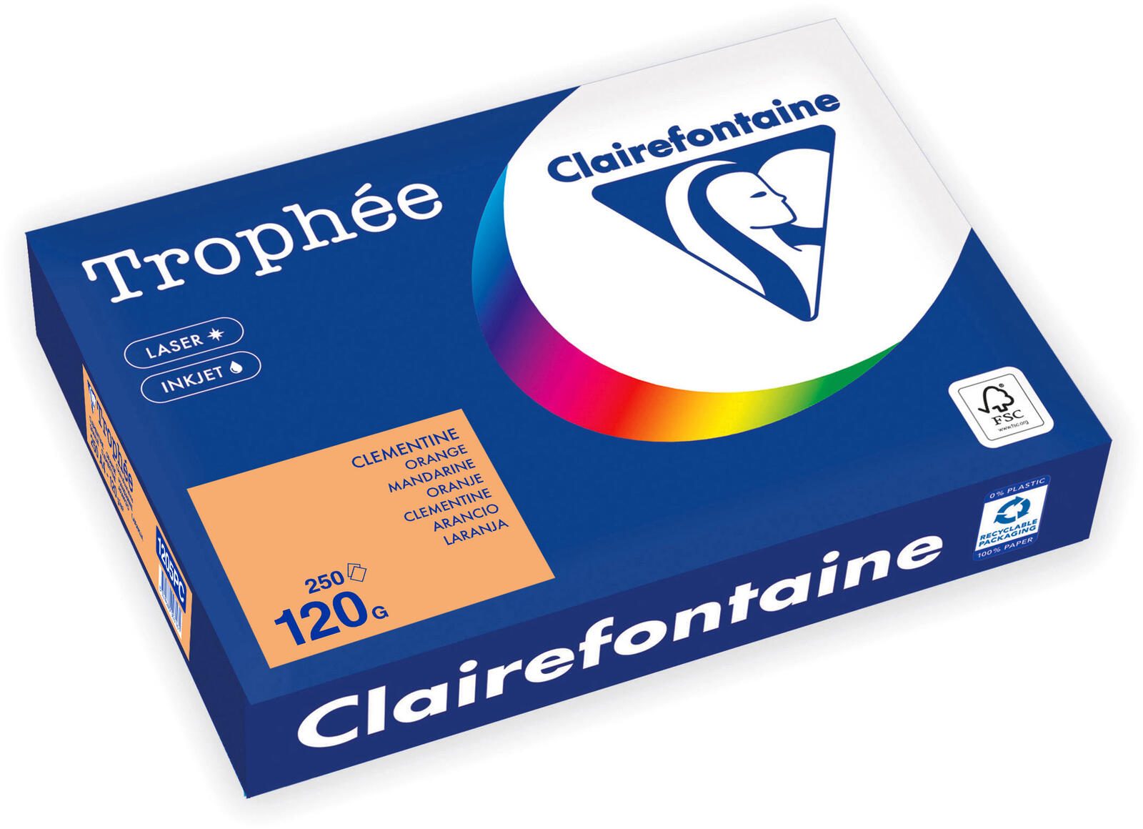 Papier copieur Clairefontaine Trophée 120 g/m² mandarine 1 pack = 250 feuilles — lot de 250