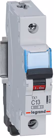Disjoncteur Legrand TX3 C13A, 1 pôle, 6kA, 230/400V, 1 module, gris, 403433