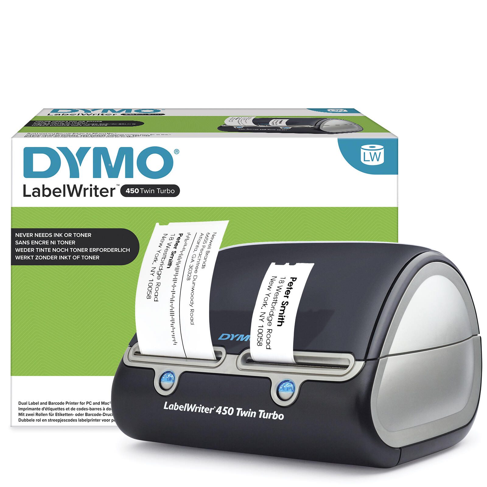 DYMO® LabelWriter 450 twin turbo - Imprimante d'étiquettes double - USB, 300 ppp, transfert thermique, pour étiquettes jusqu'à 60 mm
