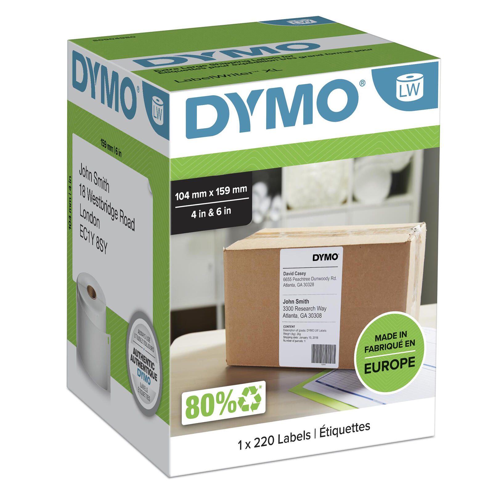 Étiquette DYMO® Original pour LabelWriter™, étiquettes d'expédition - blanc - adhésif permanent, 1 x 220 étiquettes, pour LW 4XL & 5XL
