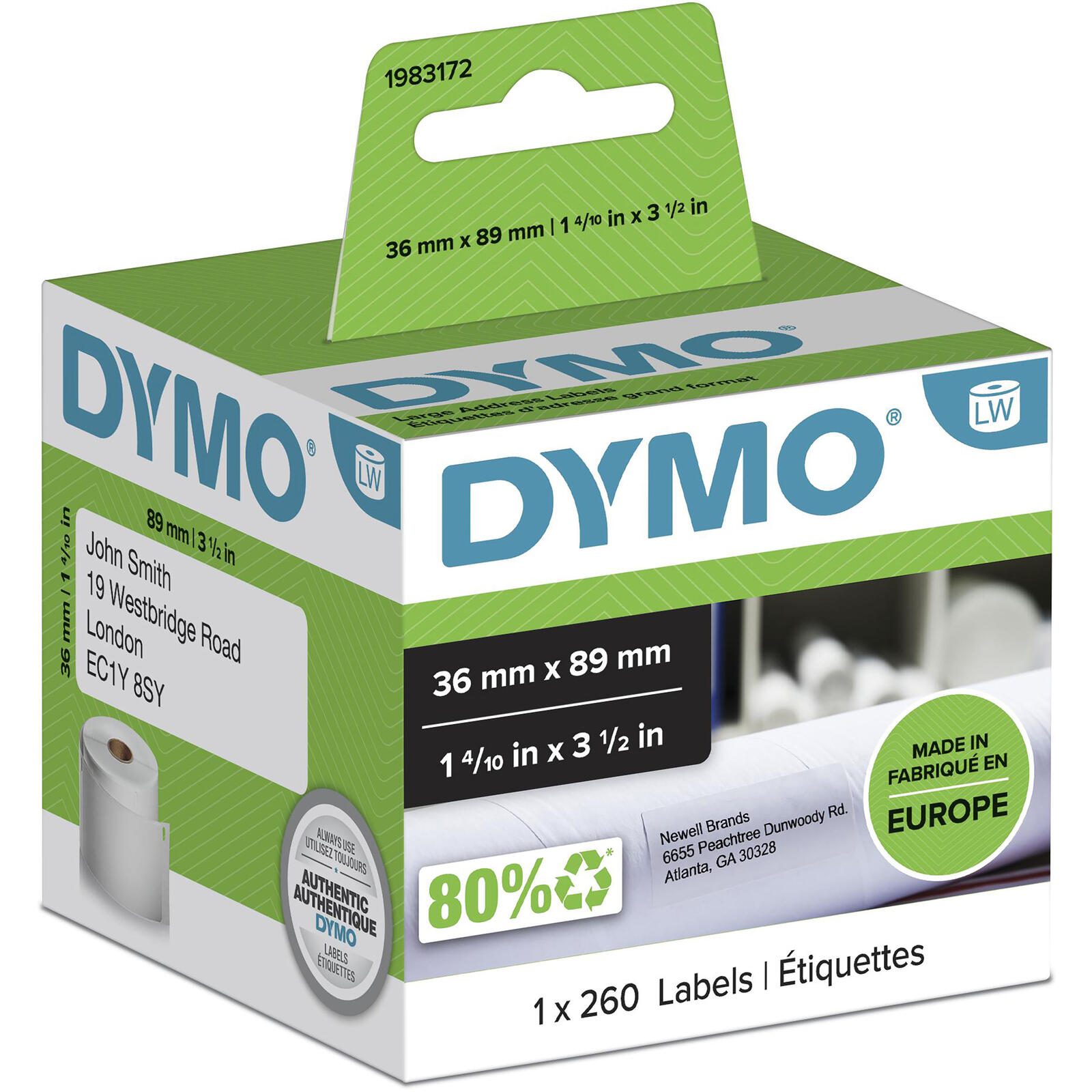 Étiquettes DYMO® Original pour LabelWriter™, adresses - blanc - adhésif permanent, 260 étiquettes — lot de 260 pièces