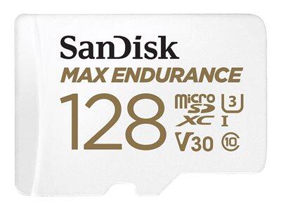 Carte microSDXC SanDisk Max Endurance 128 Go + adaptateur SD 100 Mo/s, 40 Mo/s, UHS-I U3, Class 10, V30