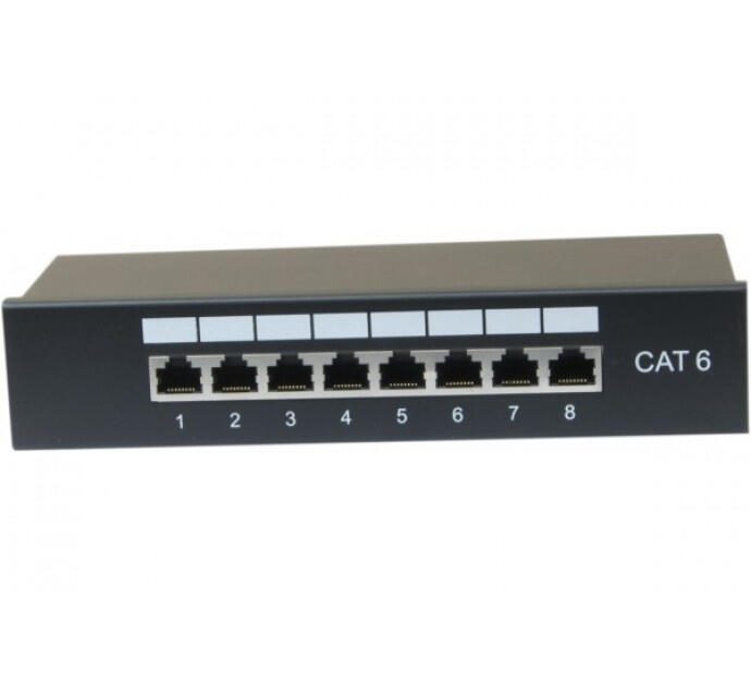 Patch panel Dexlan 10 pouces, 8 ports, Cat.6, 1 U, noir