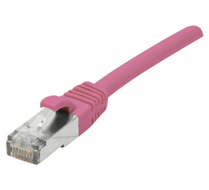 Exertis Connect Câble de raccordement Cat. 6A, S/FTP (PiMF), sans halogène, avec protection contre les plis, rose, 25,0 m Câble de raccordement 10-Gigabit avec protection contre les plis particulièrement étroite
