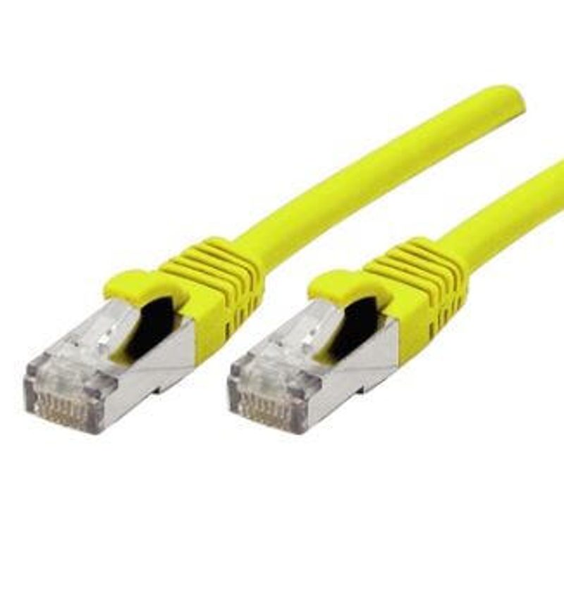 Câble de raccordement Exertis Connect Cat. 6A, S/FTP (PiMF), sans halogène, avec protection anti-arrachement, jaune, 15,0 m - Câble de raccordement 10-Gigabit avec protection anti-pliage étroite