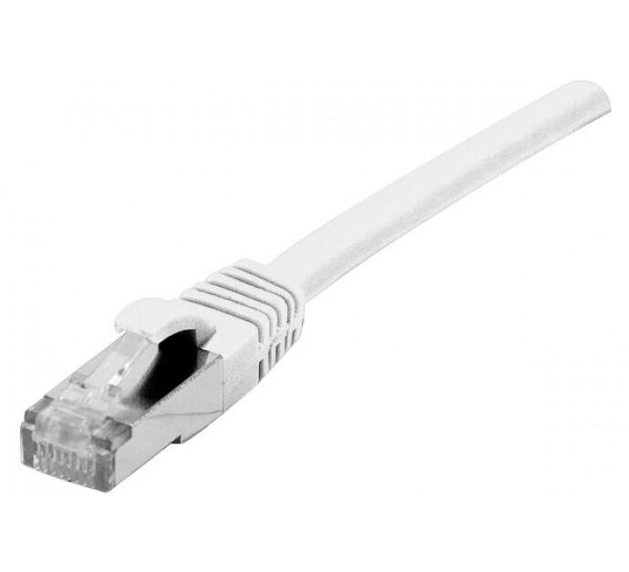 Dexlan Câble de raccordement Cat. 6A Class EA, S/FTP (PiMF), sans halogène, avec protection anti-pli, blanc, 10,0 m Câble réseau 10 Gigabit avec câble Cat. 7 et protection anti-pli étroite