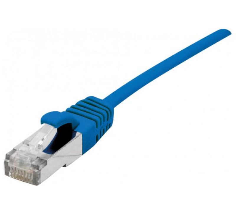 Câble de raccordement Dexlan Cat. 6A, S/FTP (PiMF), extra-fin, sans halogène, avec protection contre l'arrachement, bleu, 10,0 m