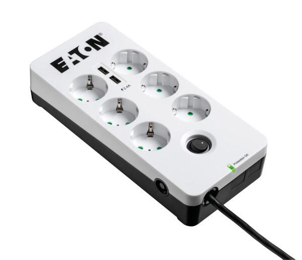 Multiprise Eaton 6 prises avec ports USB et interrupteur 1,5 m blanc - Protection foudre et surtension PB6UD