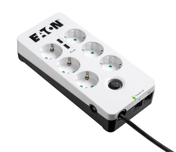 Multiprise Eaton 6 prises avec connecteur RJ-11 téléphone et ports USB 1,5 m blanc (Blitz- & Überspannungsschutz PB6TUD)