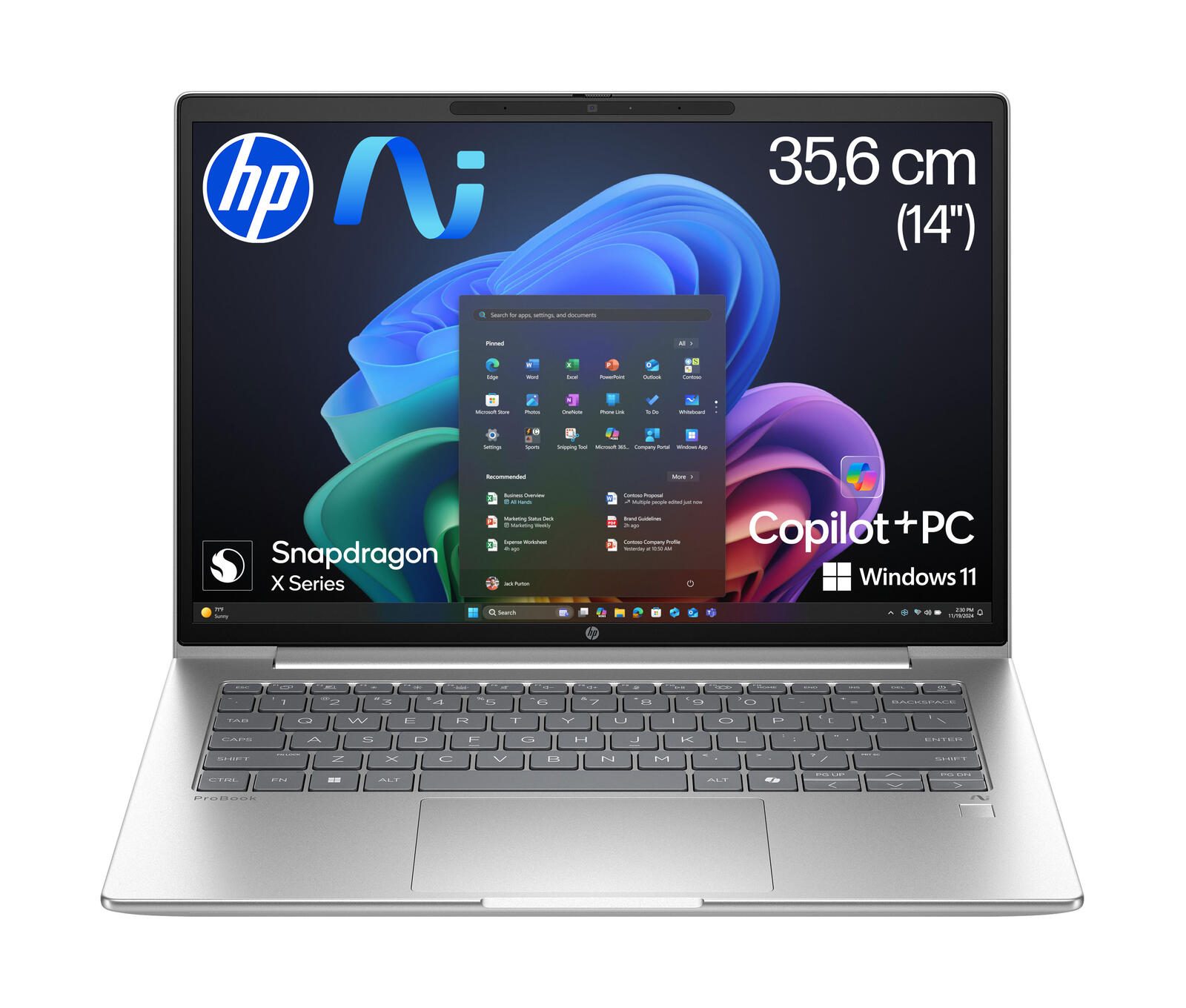 Ordinateur portable HP ProBook 4 G1q Snapdragon® X X1-26-100 Next Gen AI 35,6 cm (14") 32 Go RAM, 512 Go SSD, GPU Qualcomm® Adreno™, WUXGA, Windows 11 Pro