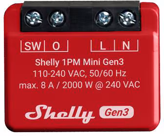 Shelly 1PM Mini Gen3 Relais intelligent Wi-Fi/Bluetooth 1 canal 8A avec mesure de puissance
