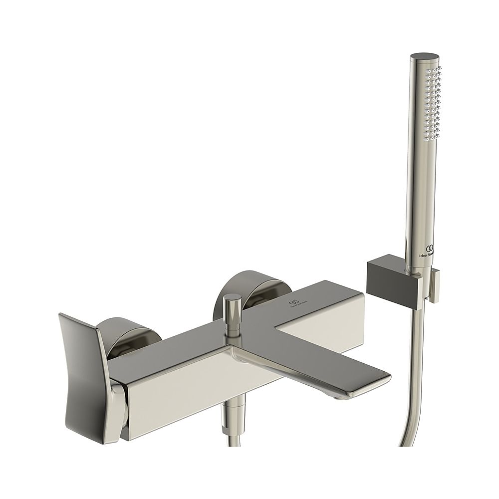 Robinetterie de bain apparente Ideal Standard Conca, avec barre de douche, flexible et support mural, Silver Storm