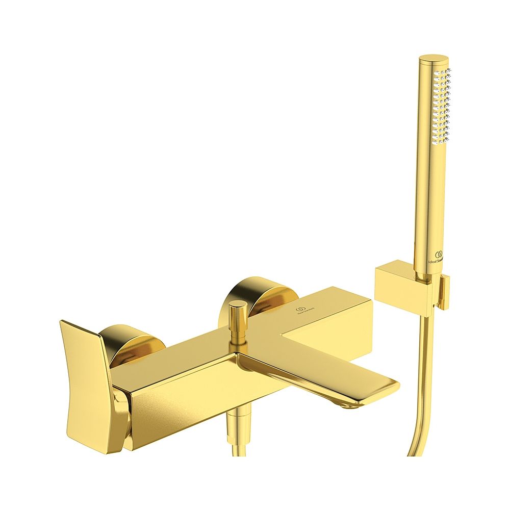 Ideal Standard mitigeur de bain apparent Conca, avec tige de douche, flexible de douche et support mural, Brushed Gold