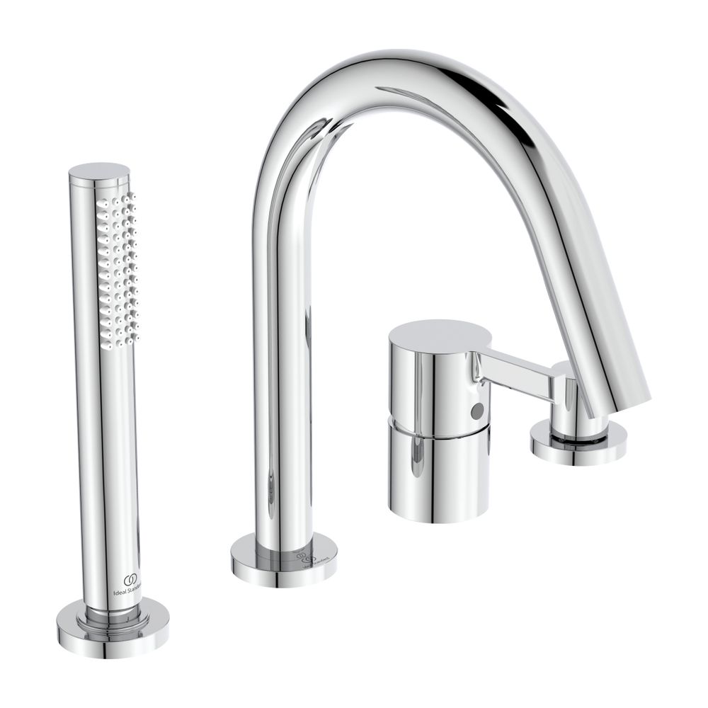 Ideal Standard Robinetterie de bain à poser 4 trous pour rebord de baignoire JOY, avec bec verseur, mitigeur à tige et inverseur, Chrom
