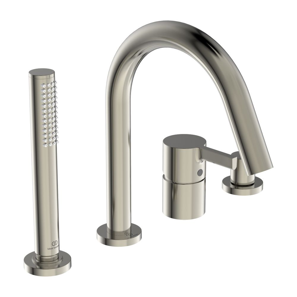 Ideal Standard Mitigeur de baignoire à 4 trous JOY, avec bec verseur, colonne de douche et inverseur, Silver Storm