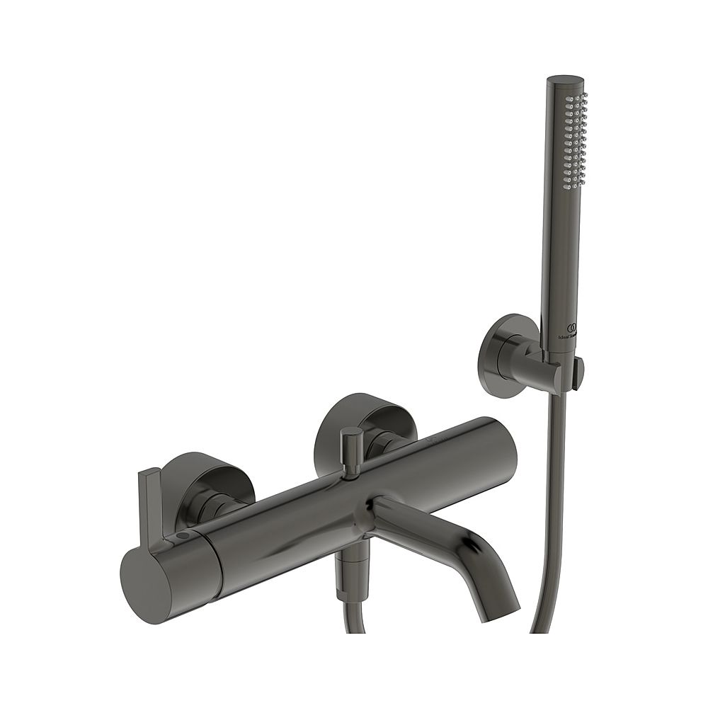 Robinetterie de salle de bain encastrée Ideal Standard JOY, avec douchette fixe, flexible de douche et support mural, Magnetic Grey