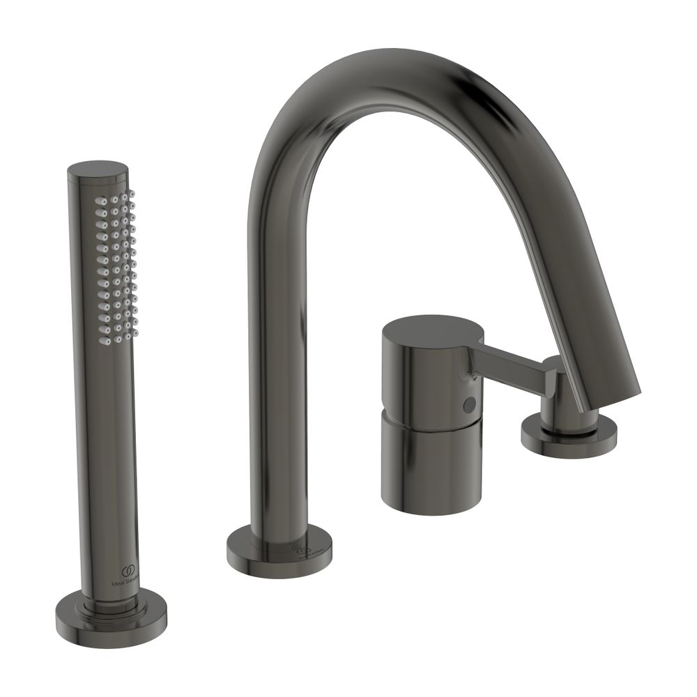 Ideal Standard 4 trous mitigeur de baignoire JOY, avec bec, tige de douche et inverseur, Magnetic Grey