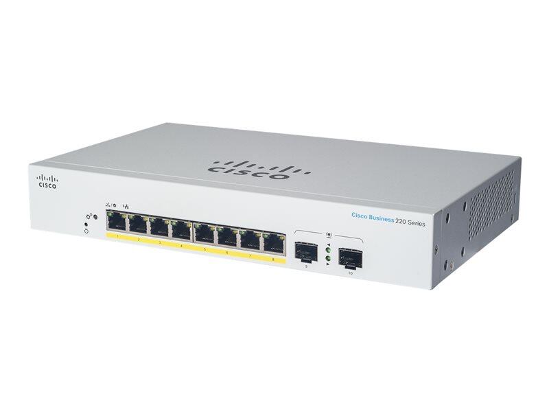 Commutateur Cisco Business Série 220 - 10 ports 1GbE managed L2 intelligent 8x 1GbE + 2x 1GbE SFP CBS220-8T-E-2G-EU