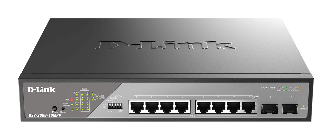 D-Link DSS-200G-10MPP/E, commutateur de surveillance Gigabit PoE 10 ports sur bureau