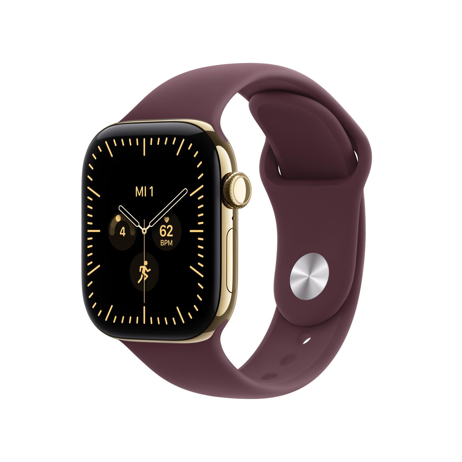 Apple Watch Series 12 Titane (GPS + Cellular) 42 mm Or rose Bracelet Sport Bordeaux M/L