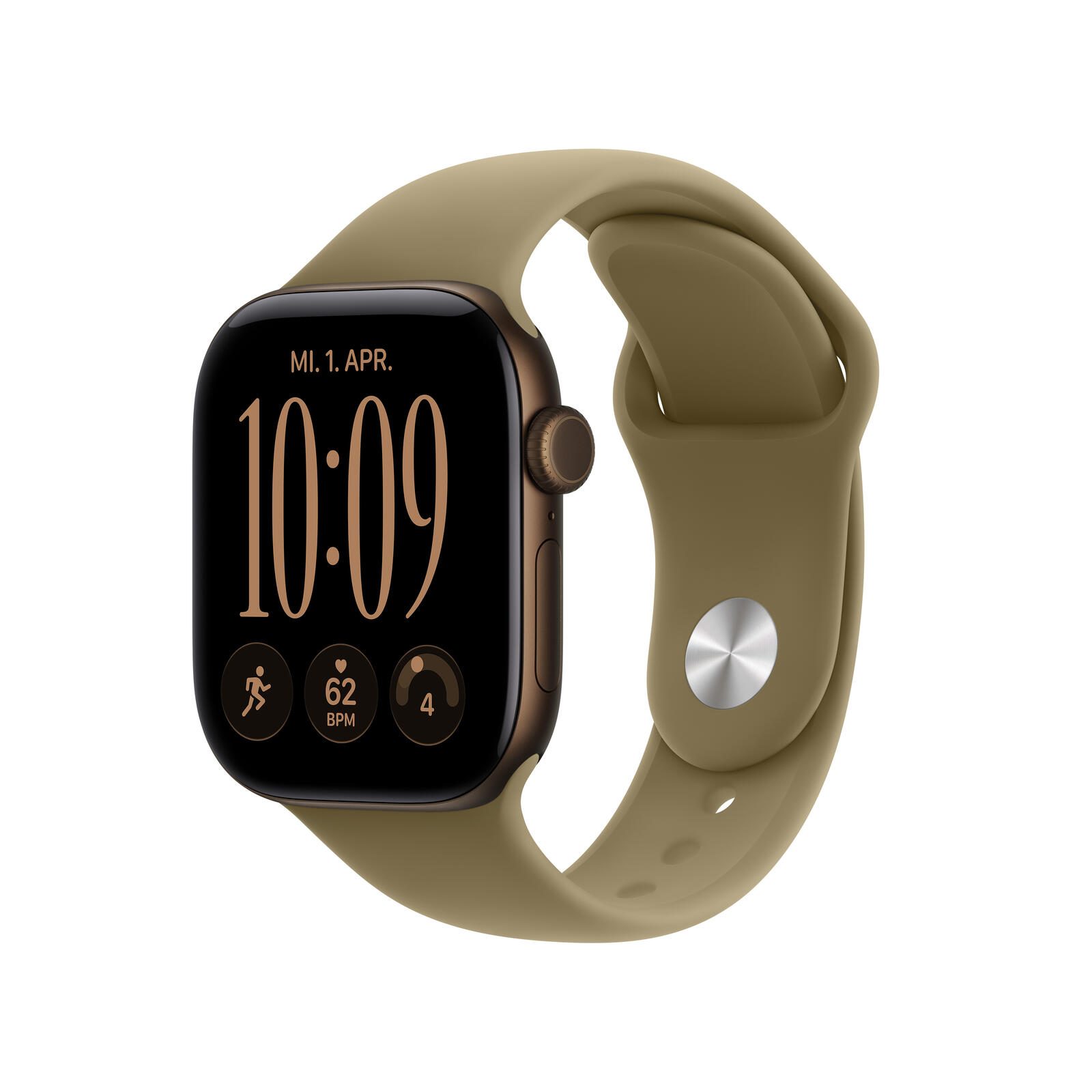 Apple Watch Series 12 Aluminium (GPS) 42 mm Bronze Foncé Bracelet Sport Olive M/L