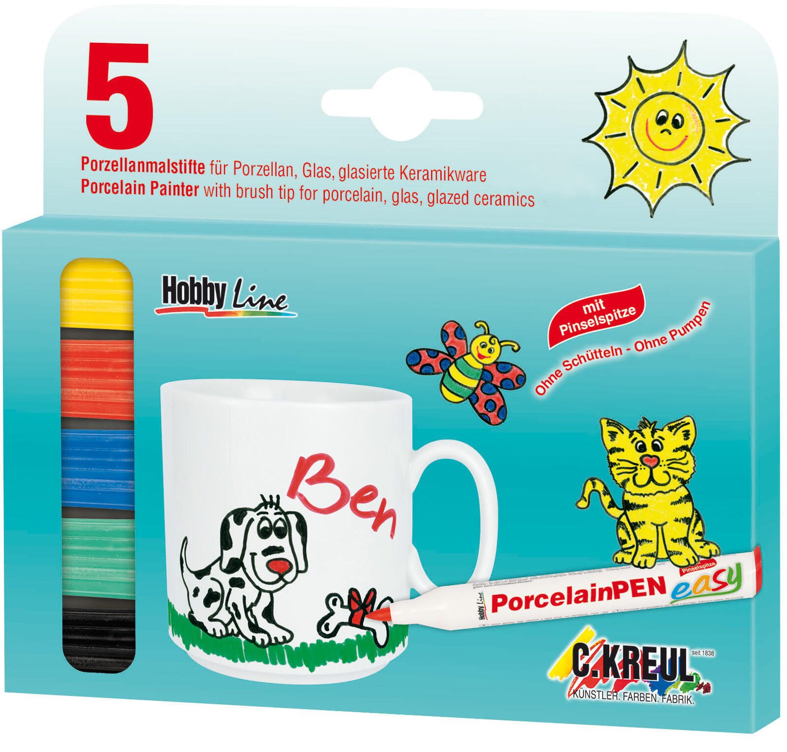 KREUL Stylos porcelaine 1.0 - 3.0 mm Multicolore 1 boîte = 5 pièces — lot de 5 pièces
