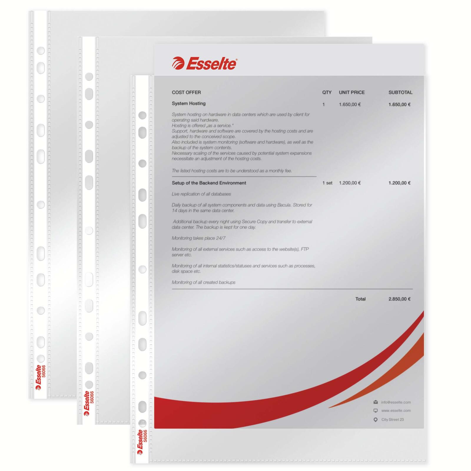 Poches transparentes Esselte Standard DIN A4, claires comme du verre 1 boîte = 100 pièces — lot de 100 pièces