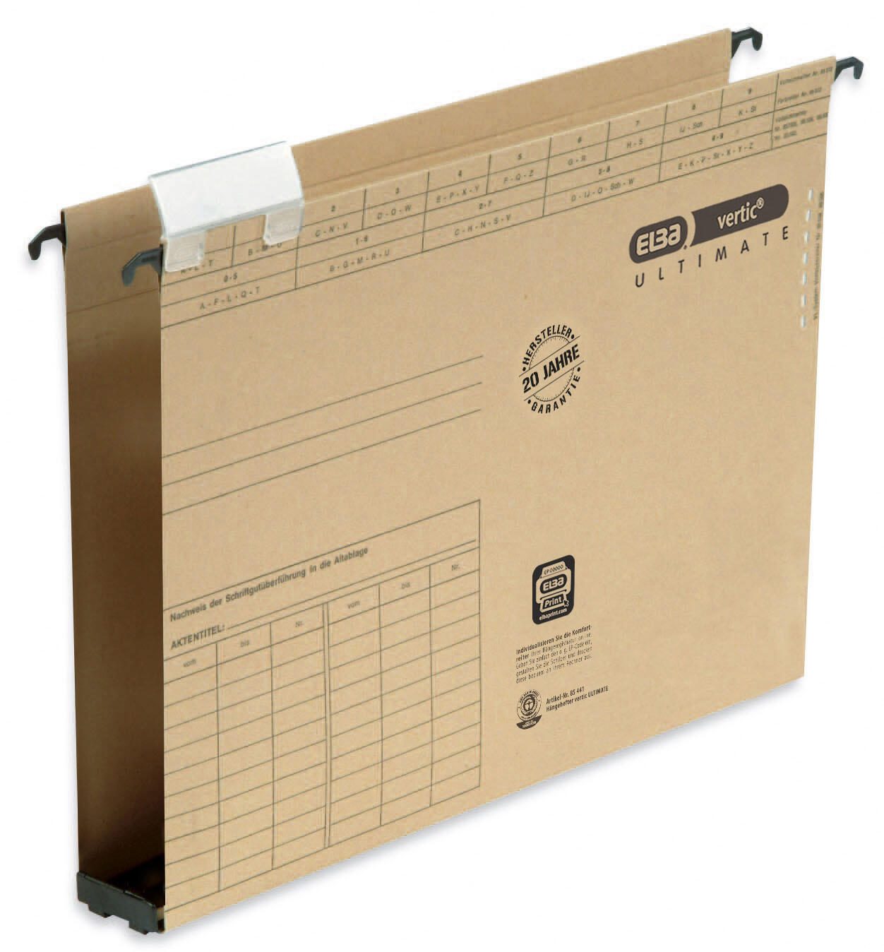 ELBA Collecteurs suspendus Vertic ULTIMATE DIN A4 4 cm marron clair 1 boîte = 25 pièces — lot de 25 pièces