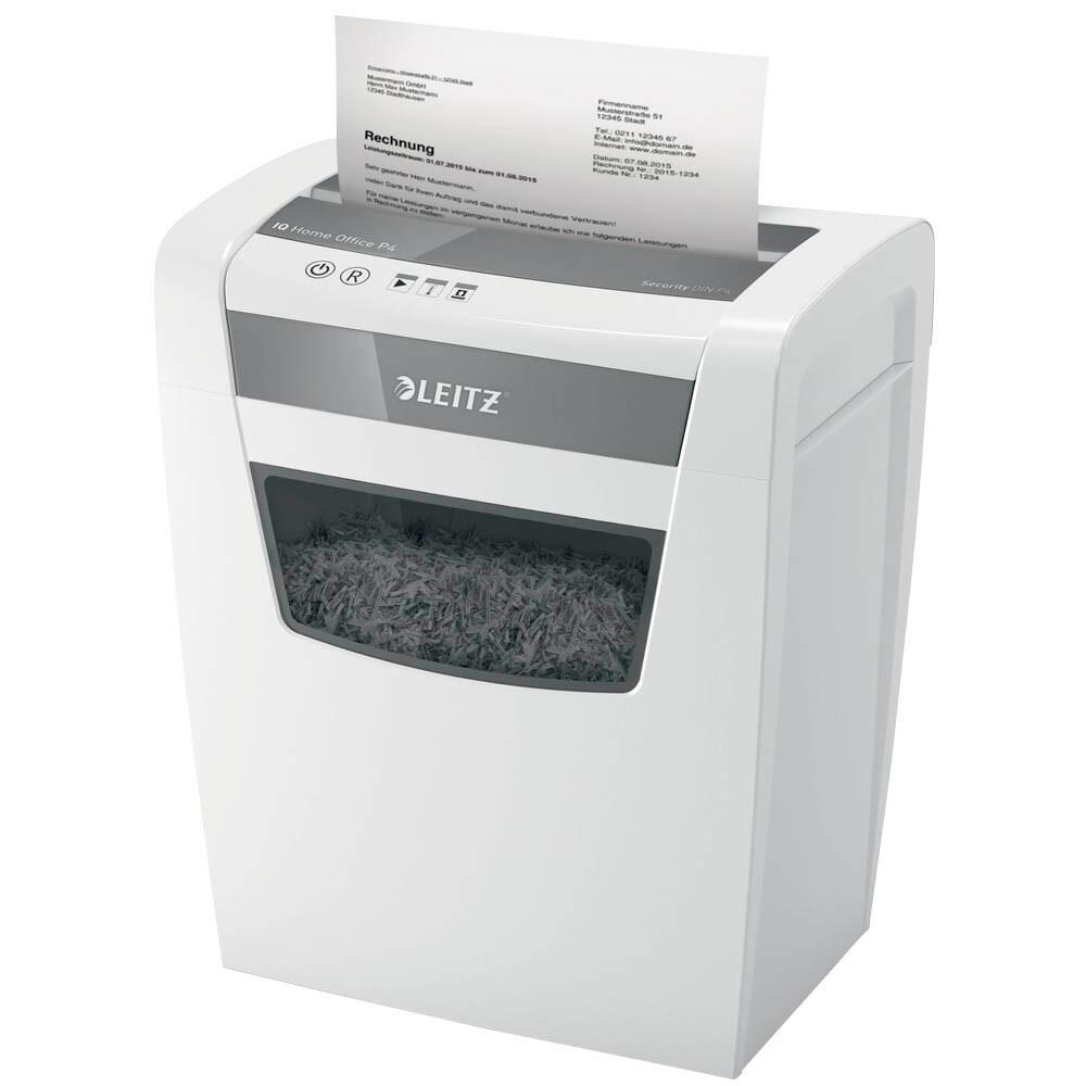 LEITZ IQ Home Office Destructeur de documents avec coupe P-4, 4 x 28 mm, jusqu'à 10 feuilles, blanc