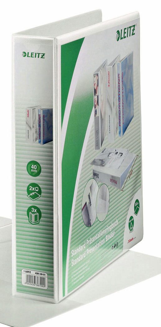 Classeurs de présentation LEITZ 2 anneaux DIN A4 6,3 cm blanc 1 boîte = 4 unités — lot de 4 pièces