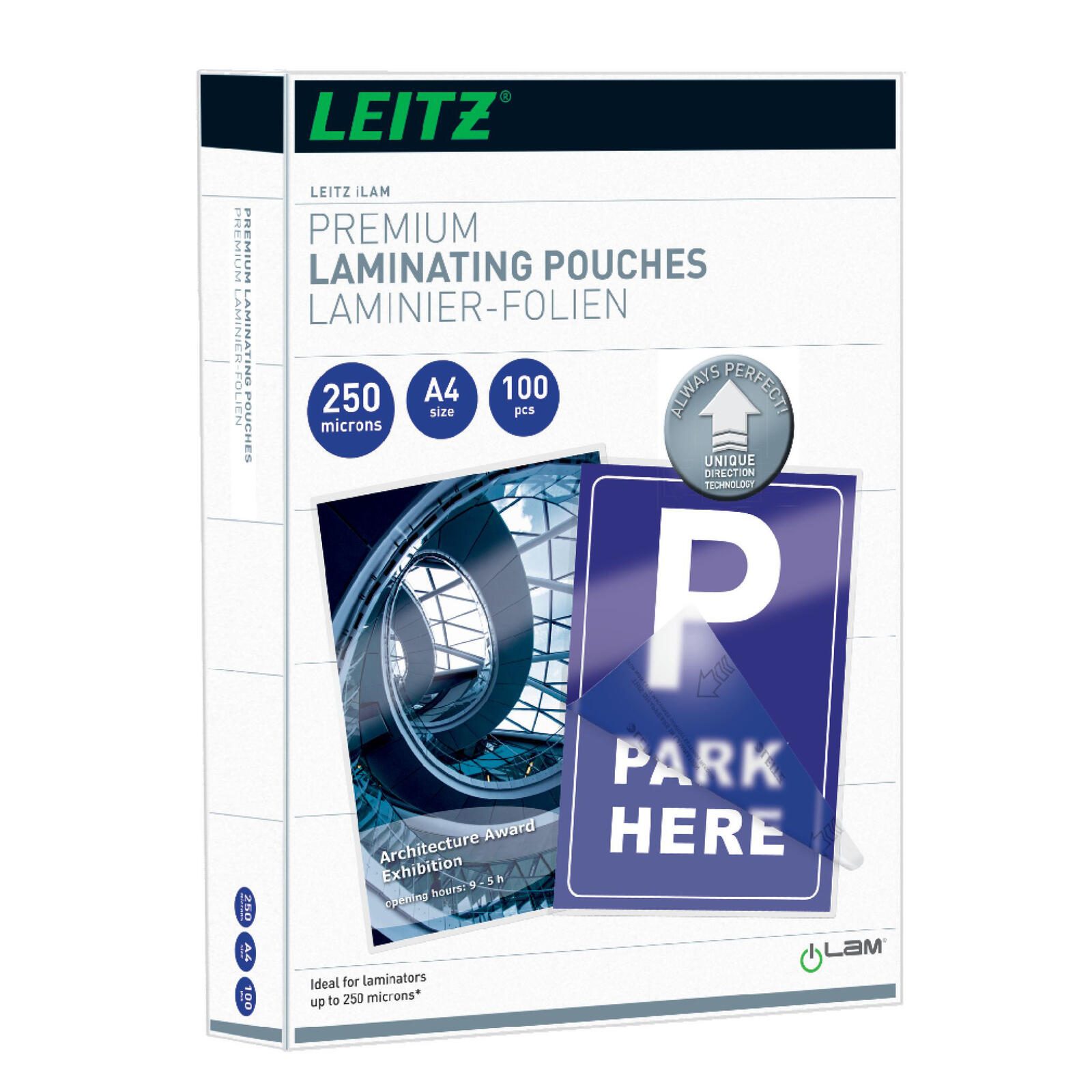 Feuilles de laminage brillantes LEITZ 250 microns A4 - Lot de 100