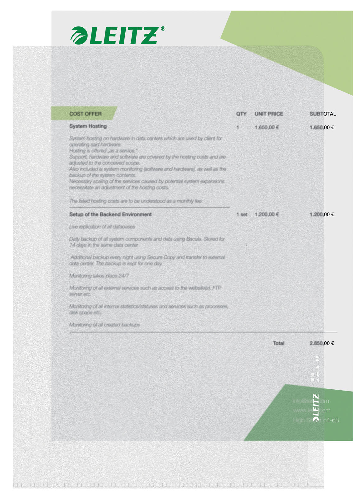 Poches transparentes standard Leitz 4000 DIN A4 gaufrées 0,13 mm - 100 pièces