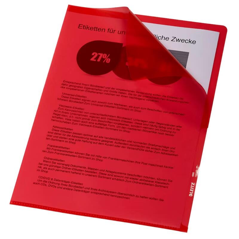 LEITZ Poches transparentes DIN A4 rouge - 100 pièces — lot de 100 pièces