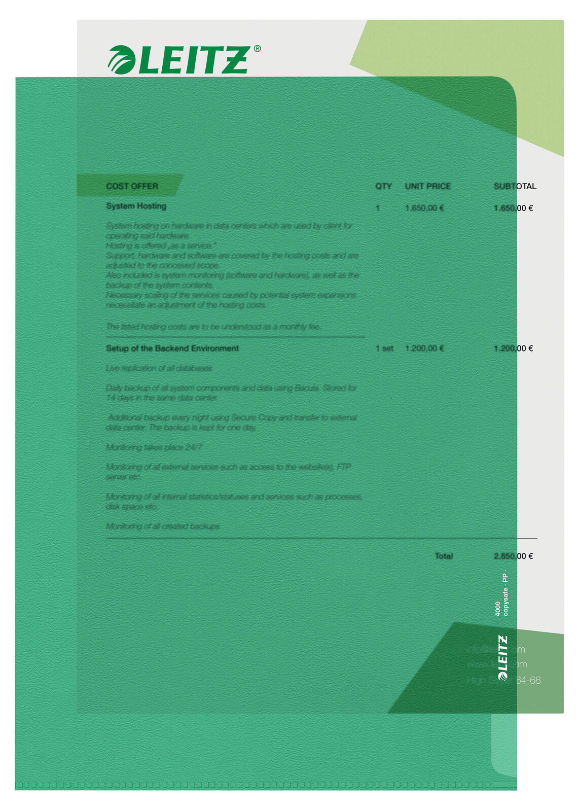 LEITZ Poches transparentes DIN A4 vert - 100 pièces — lot de 100 pièces
